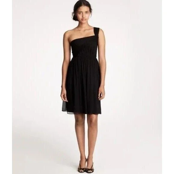 Dresses | J Crew Silk Chiffon One Shoulder Black Fit Flare Dress Mini  Formal Size 4 New | Poshmark